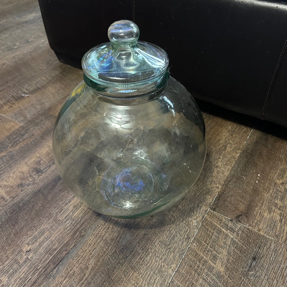 Made in Italy Large Green Glass Apothecary Jar Spherical Terrarium w Lid 12.5in